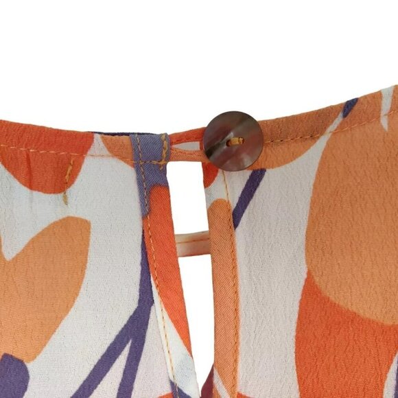 Mister Zimi Peggy Dress Size 8 Orange Floral Viscose Bell Sleeves Mod Summer - Picture 6 of 9